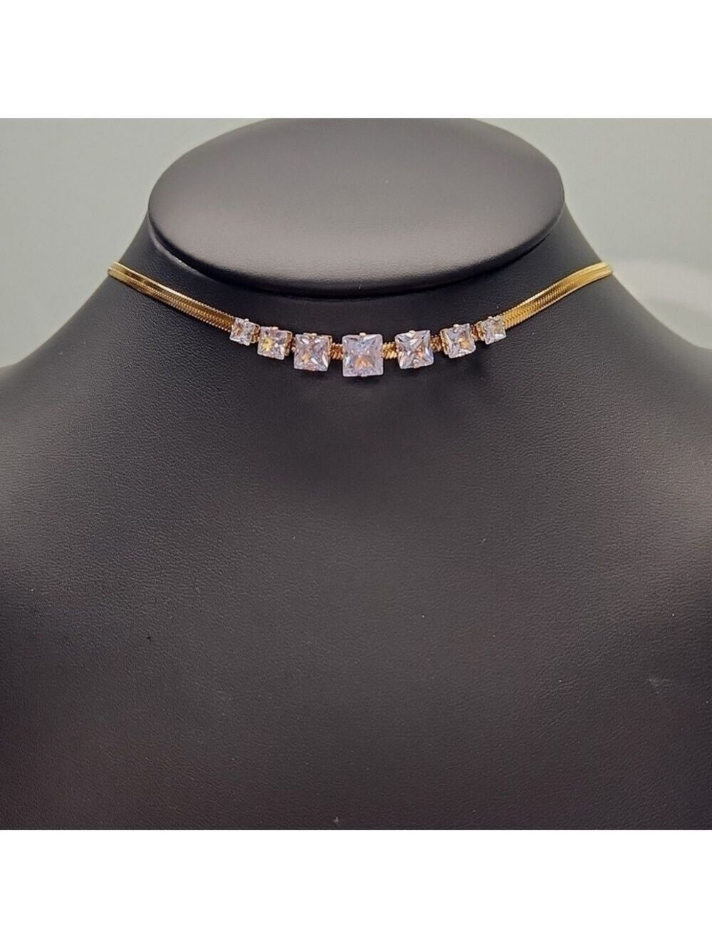18k Gold Plated Stainless Steel Snake Chain, Princess Cut Zircon Necklace